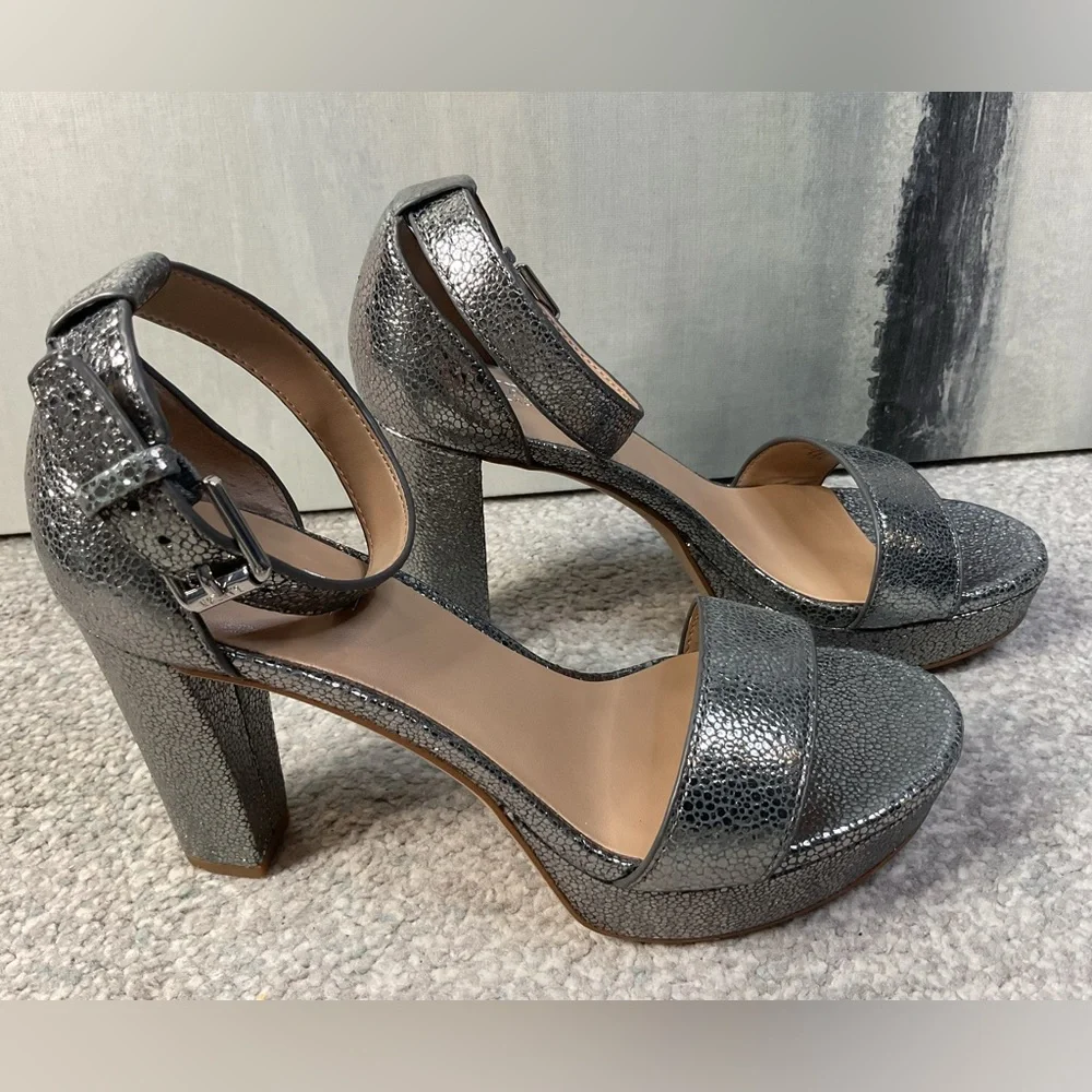 Lauren Ralph Lauren Sylvia Platform Sandals in Faux Metallic Python Grey 5.5 NIB